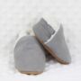 Dotty Fish Grey Soft Suede Baby And Toddler Slippers With Fleece Lining, thumbnail 5 of 9