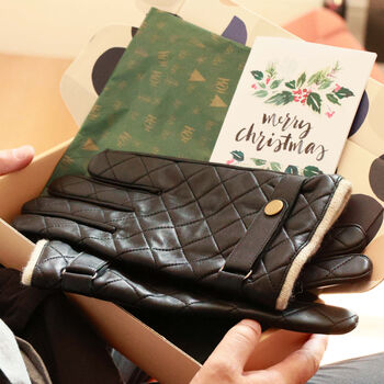 Men's Quilted Leather Gloves With Strap Detail, 3 of 12