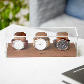 Personalised Walnut Watch Stand One To Three Watches, 9 of 12