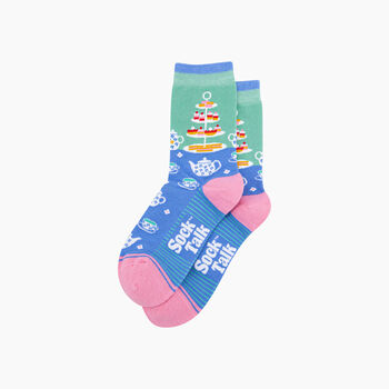 Afternoon High Tea Bamboo Socks In Mint/Blue, 3 of 4