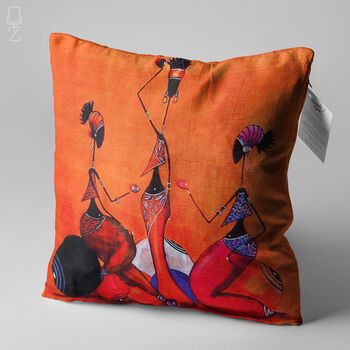 Orange Cushion Cover With Ethnic Trio African Women, 3 of 7