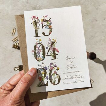 Cottage Garden Numbers Save The Date Cards And Envelopes, 2 of 7