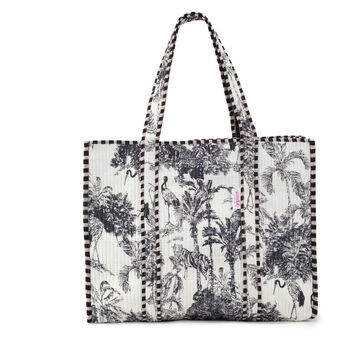 Serendipity Cotton Quilted Tote Bag Black/White Crane, 5 of 5
