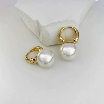 Gold Hoop Pearl Drop Earrings, 6 of 6