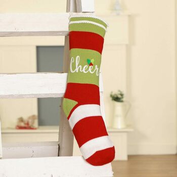 Personalised Christmas Cheer Striped Knit Stocking, 4 of 8