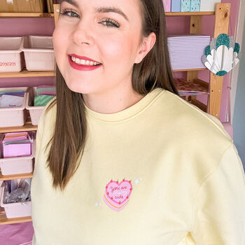 Yellow Pink Vintage Cake Valentine's Organic Sweatshirt, 5 of 6