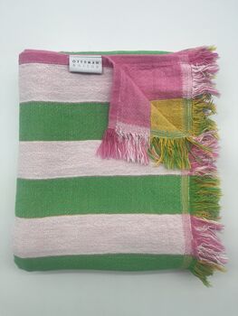 Dolce 100% Cotton Modern Striped Beach Towel Pink / Yellow And Green, 2 of 11