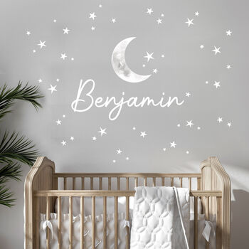Custom Name With Crescent Moon And Stars Wall Sticker, 3 of 3