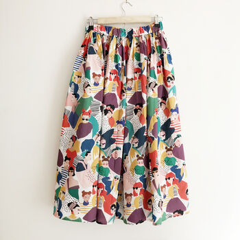 Printed Cotton Midi Skirt Abstract Print, 4 of 5