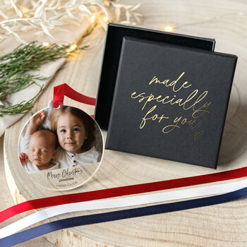 Family Photo Personalised Acrylic Christmas Bauble, 7 of 8