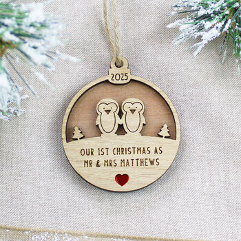 Our First Christmas Married Personalised Wooden Decoration, 3 of 6