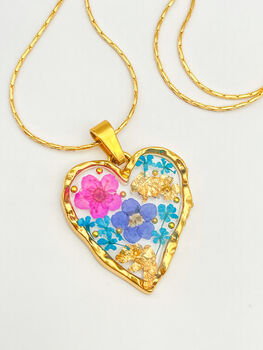 Heart Necklace With Forgetmenot And Pink Flowers, 4 of 9