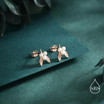 Tiny Mistletoe Stud Earrings In Sterling Silver, 3 of 11