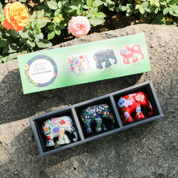 Friendly Flowers Elephant Gift Set Three 7cm Elephants, 3 of 7