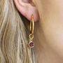 July Birthday Ruby Birthstone Charm Hoop Earrings, thumbnail 1 of 8