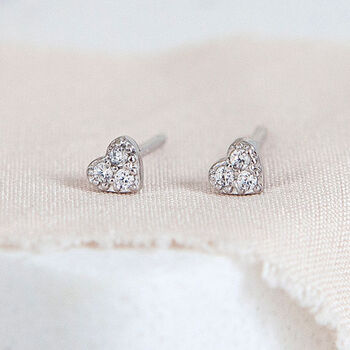 Mini Sterling Silver Cz Heart Stud Earrings, 3 of 7