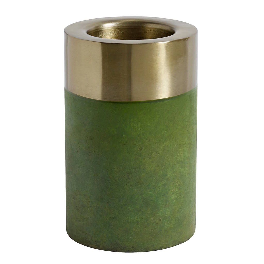 Gold Topped Candle Holder In Green By Out There Interiors