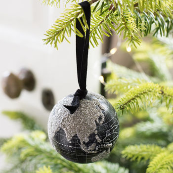 Black Silver World Map Globe Hanging Decoration, 2 of 2