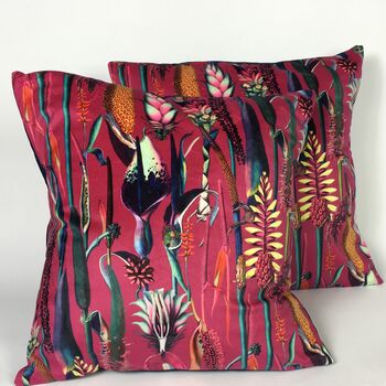 Velvet Tropical Plants Cushion Cover On Pink, 3 of 5