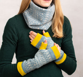 Knitted Fair Isle Wrist Warmers With Thumbs Naturals, 3 of 10