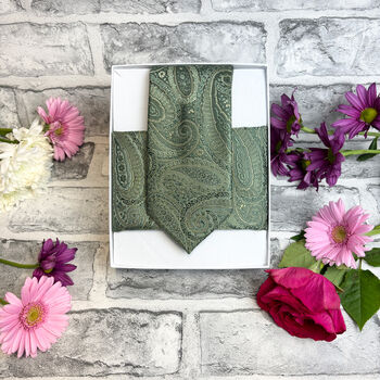 Sage Paisley Swirls Wedding Tie Set, 6 of 6