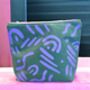 Large Cosmetic Bag Purple Squiggles On Teal, thumbnail 1 of 3