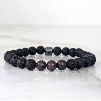 Men's Garnet And Lava Bead January Birthstone Bracelet, 3 of 9