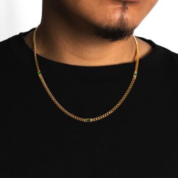 Mens Gold Emerald Necklace Chain Mens Green Gem, 3 of 10