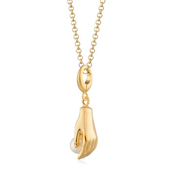 18ct Gold Hand And Pearl Charm Necklace, 2 of 7