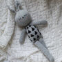 Agnes The Grey And Black Print Hand Knitted Bunny, thumbnail 1 of 9