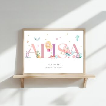 Mermaids Name Print, Nursery Pink Sea Name Wall Art, 3 of 4