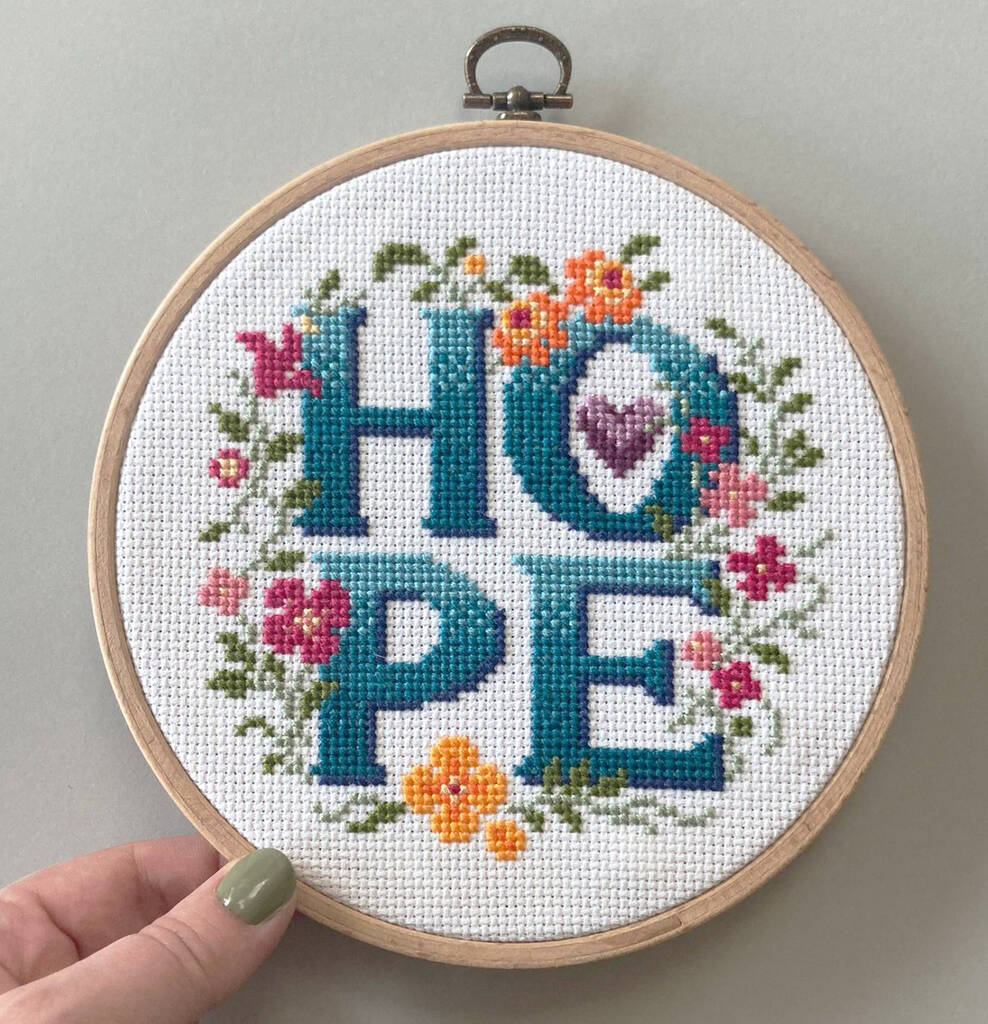 Hope Four Letter Floral Modern Cross Stitch Kit, 1 of 2