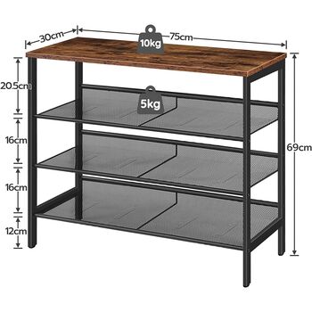 Four Tier Shoe Rack With Three Adjustable Mesh Shelves, 8 of 8