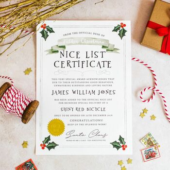 Santa's Nice List Christmas Certificate Print, 4 of 5