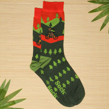 Men's Bamboo Socks Green Orange Mountain Bike, 3 of 6