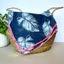 Tropical Leaf Scarf With Border In Navy Blue, thumbnail 4 of 4