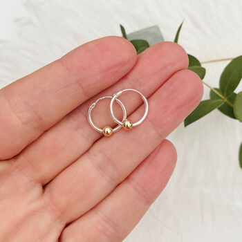 Small Sterling Silver Hoops With A Single 9ct Gold Bead, 2 of 6