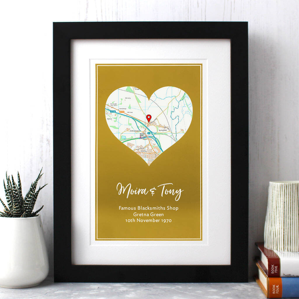 Personalised Golden Wedding 50th Anniversary Map Print By