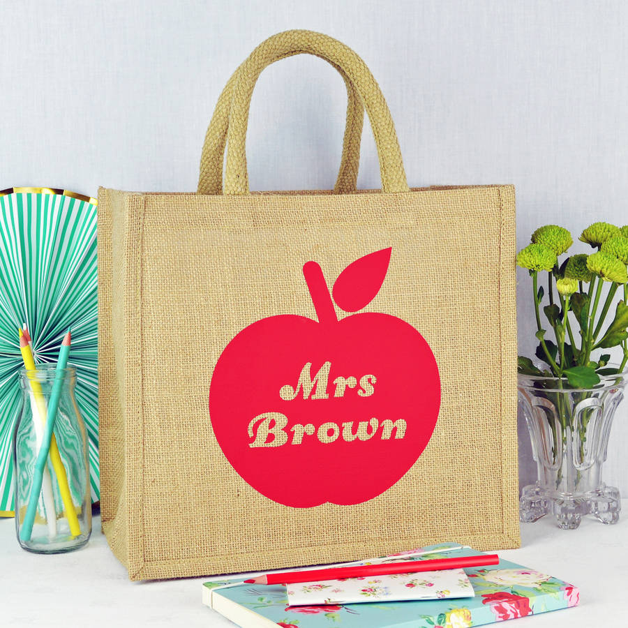 Personalised Apple Teacher Jute Bag