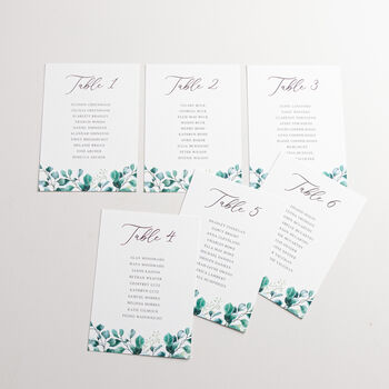 Blue Eucalyptus Wedding Table Plan Cards, 3 of 5