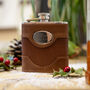 Spanish Leather Engraved Hip Flask Gift Set, thumbnail 1 of 9