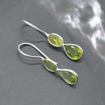 Peridot Teardrop Earrings: Silver Or Gold, 2 of 9