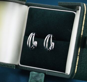 Triple Hoop Effect Earrings In Sterling Silver, 3 of 12