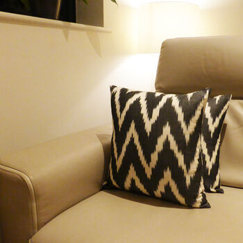 Black And White Ikat Pattern Handmade Cushion, 2 of 7