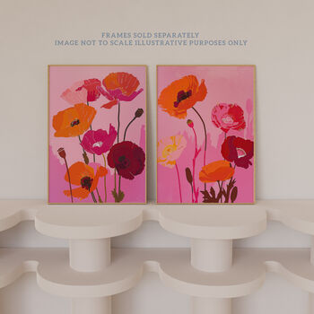 Set Three Wall Art Prints A4 Poppy Flowers Pink Orange, 7 of 7