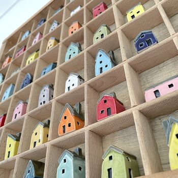 56 Handcrafted Ceramic Houses In Printer's Tray Display, 7 of 12
