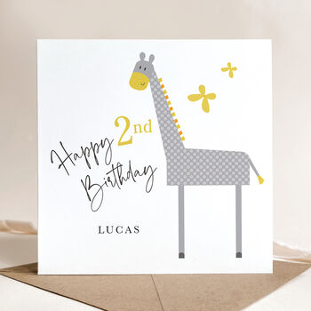 Personalised 1st / 2nd Birthday Card: Grey And Yellow Giraffe Design, 10 of 10