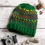 Ellie Easy Rainbow Forest Green Hat Knitting Kit, thumbnail 1 of 5