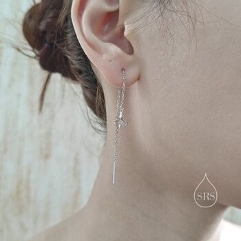 Ginkgo Leaf Threader Earrings In Sterling Silver, 5 of 10