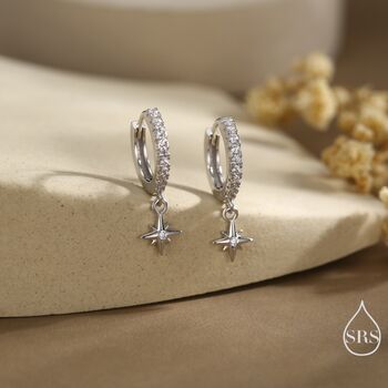 Tiny Cz Starburst Huggie Hoop Earrings Sterling Silver, 9 of 12